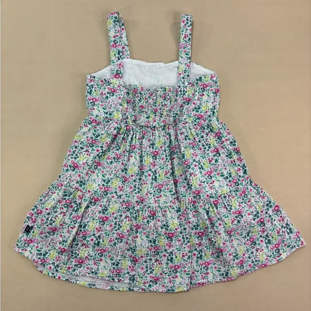 GAP Kids White and Pink Floral Print Sleeveless Cotton Girls Dress Size Small